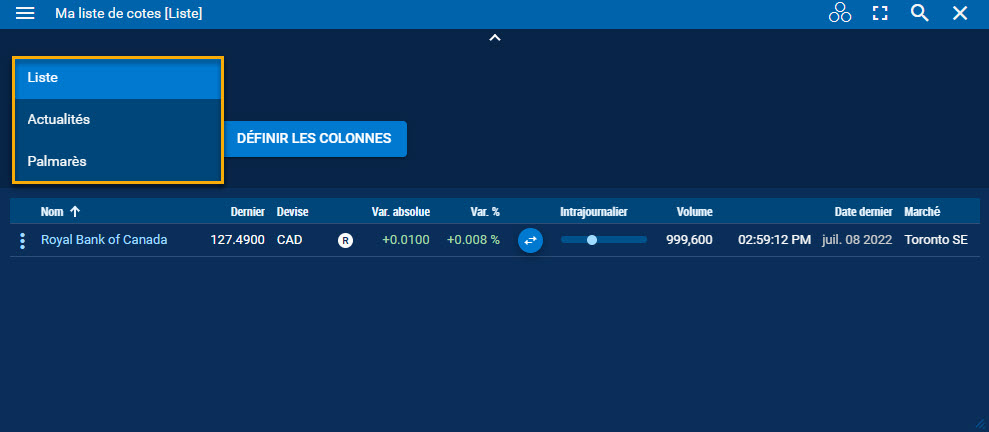 Changement de l’affichage de la liste (actualités ou palmarès)